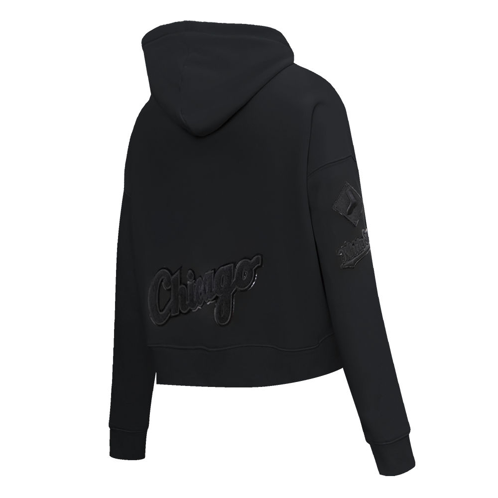 Pro Standard Women's Chicago White Sox Triple Black Fleece Cropped PO Hoodie - BLACK Thumbnail View 4