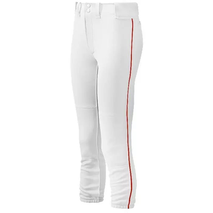 Mizuno Women's Select Belted Piped Softball Pant - WHITE/RED