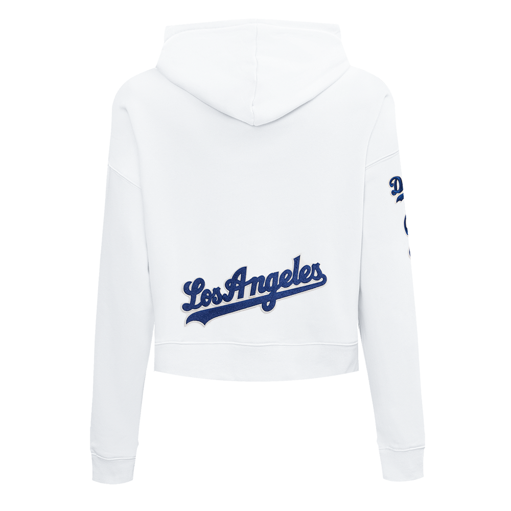 Pro Standard Women's Los Angeles Dodgers Classic Fleece Cropped PO Hoodie -White - WHITE Thumbnail View 2