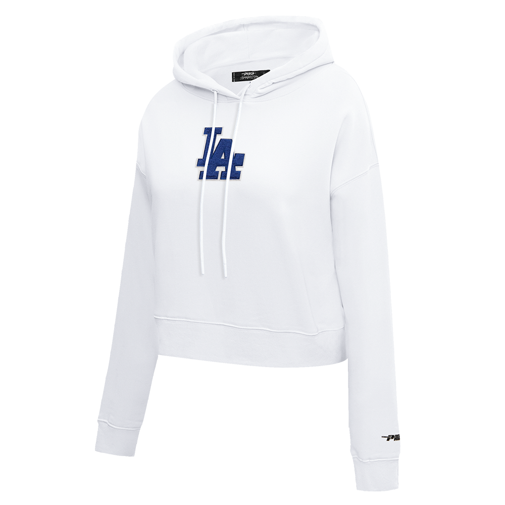 Pro Standard Women's Los Angeles Dodgers Classic Fleece Cropped PO Hoodie -White - WHITE Thumbnail View 3