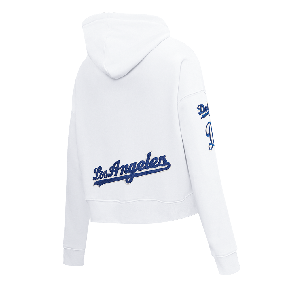 Pro Standard Women's Los Angeles Dodgers Classic Fleece Cropped PO Hoodie -White - WHITE Thumbnail View 4
