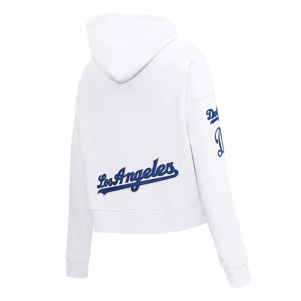 Pro Standard Women's Los Angeles Dodgers Classic Fleece Cropped PO Hoodie -White - WHITE