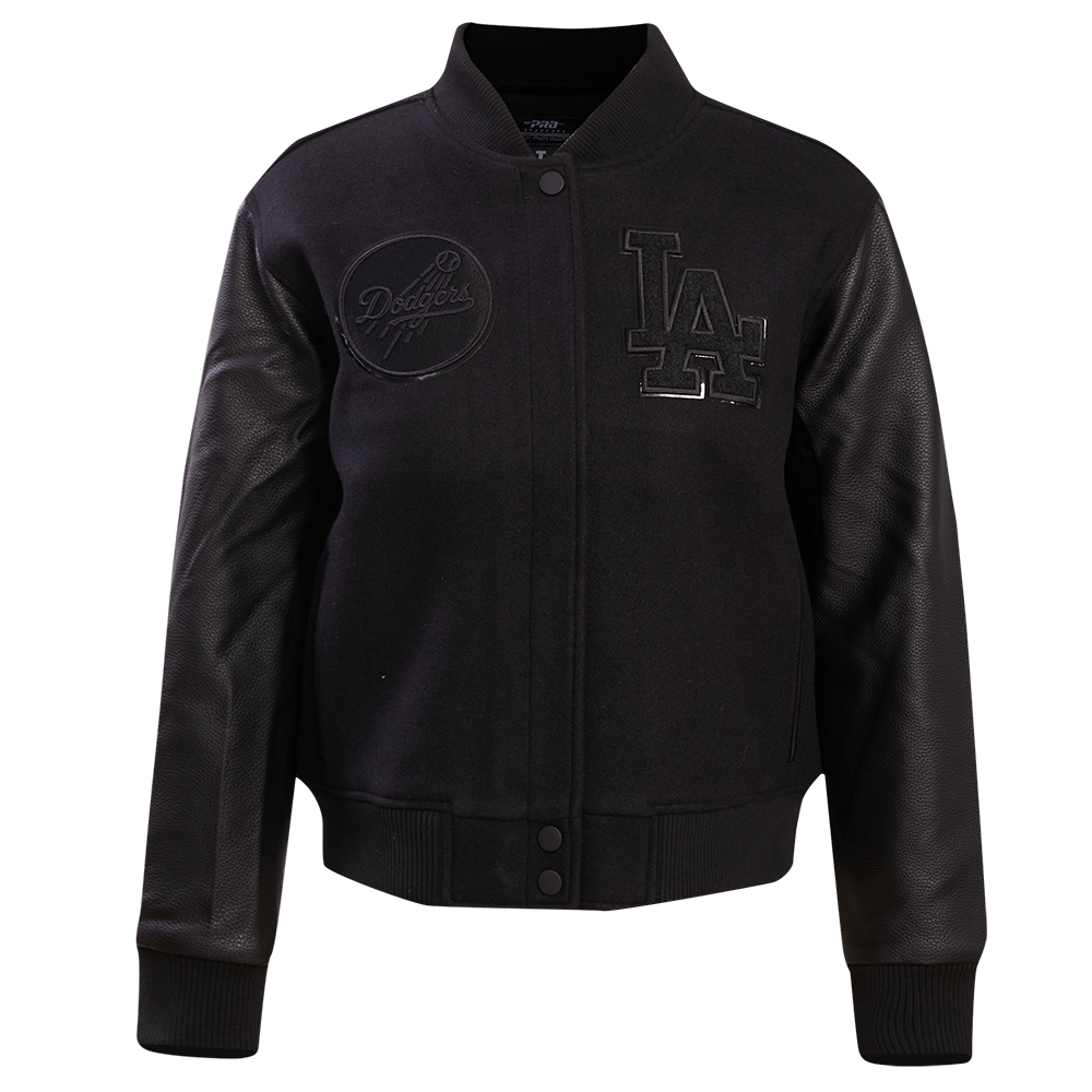Pro Standard Women's Los Angeles Dodgers Triple Black Wool Varsity Jacket - BLACK Thumbnail View 1