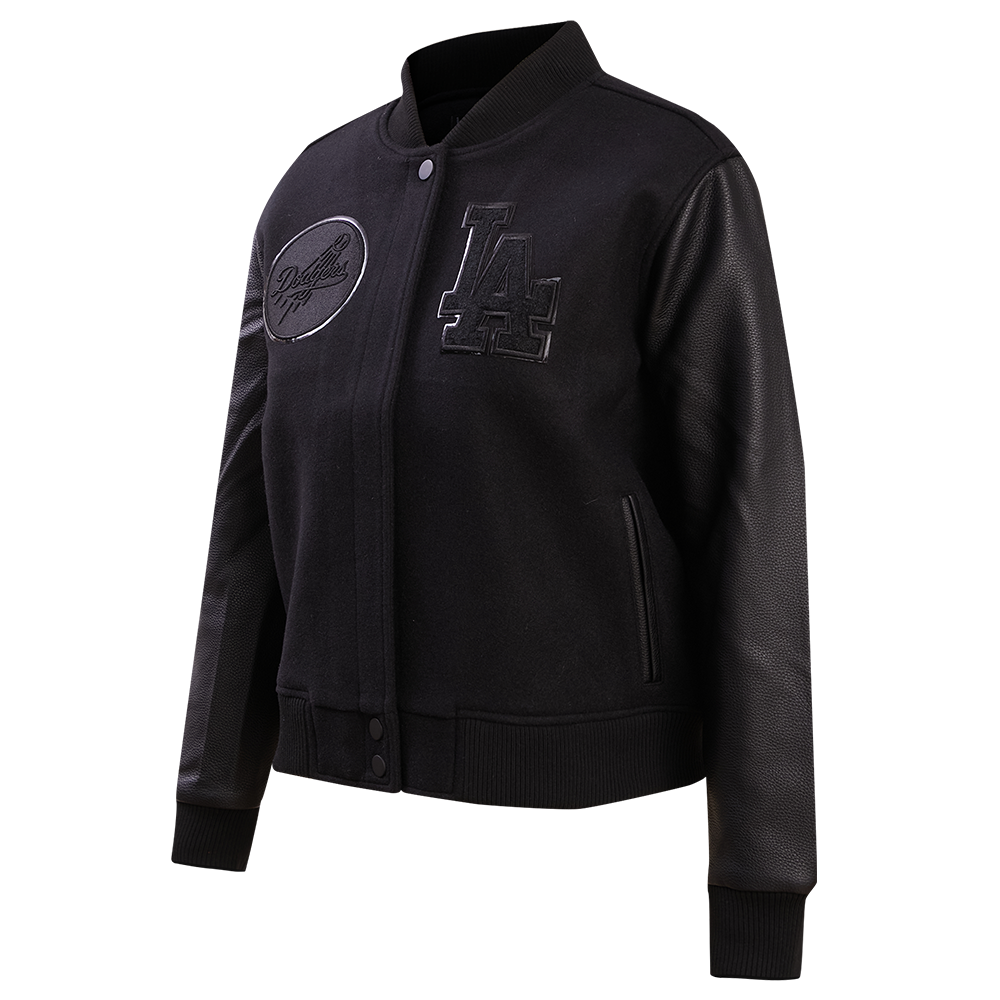 Pro Standard Women's Los Angeles Dodgers Triple Black Wool Varsity Jacket - BLACK Thumbnail View 3