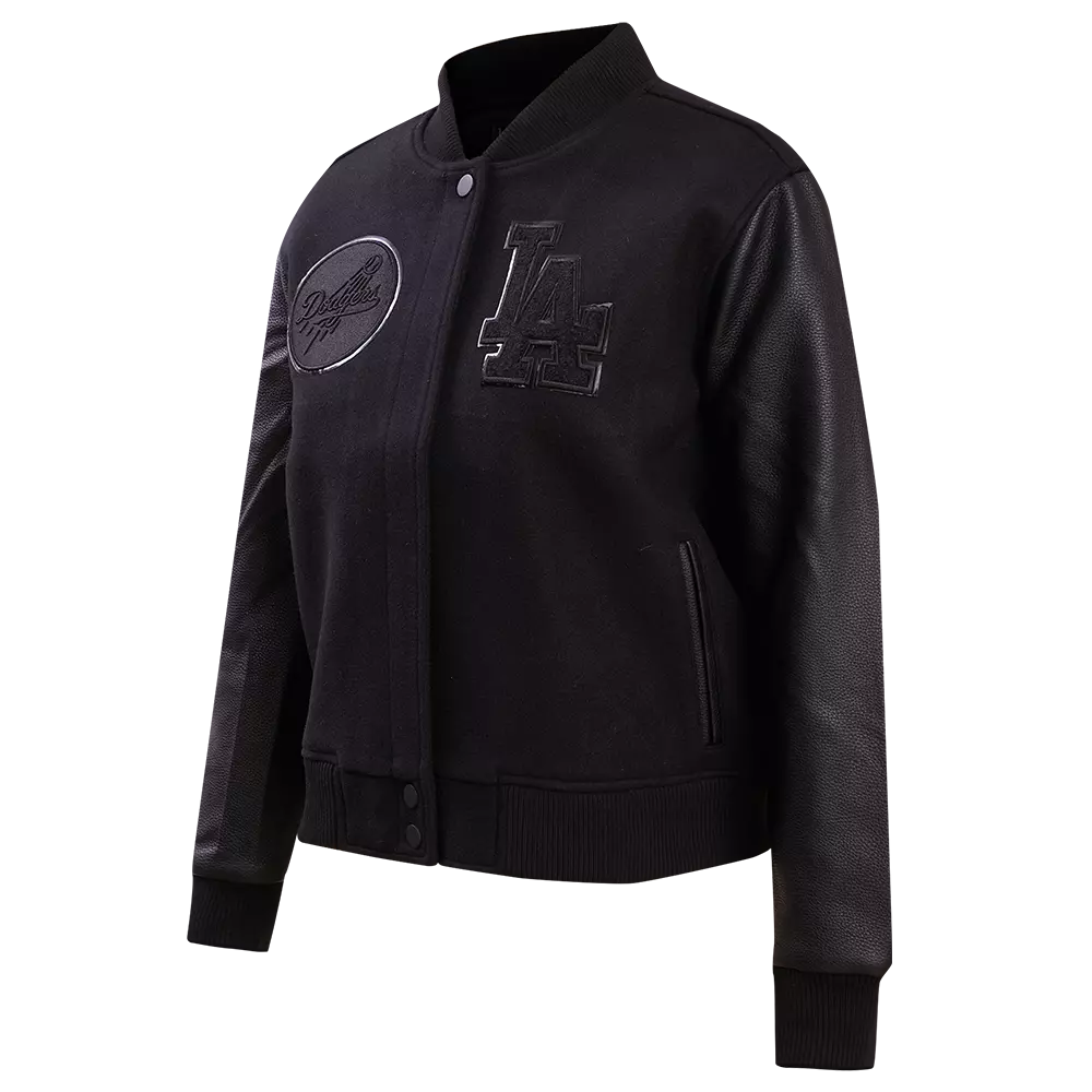 Pro Standard Women's Los Angeles Dodgers Triple Black Wool Varsity Jacket - BLACK