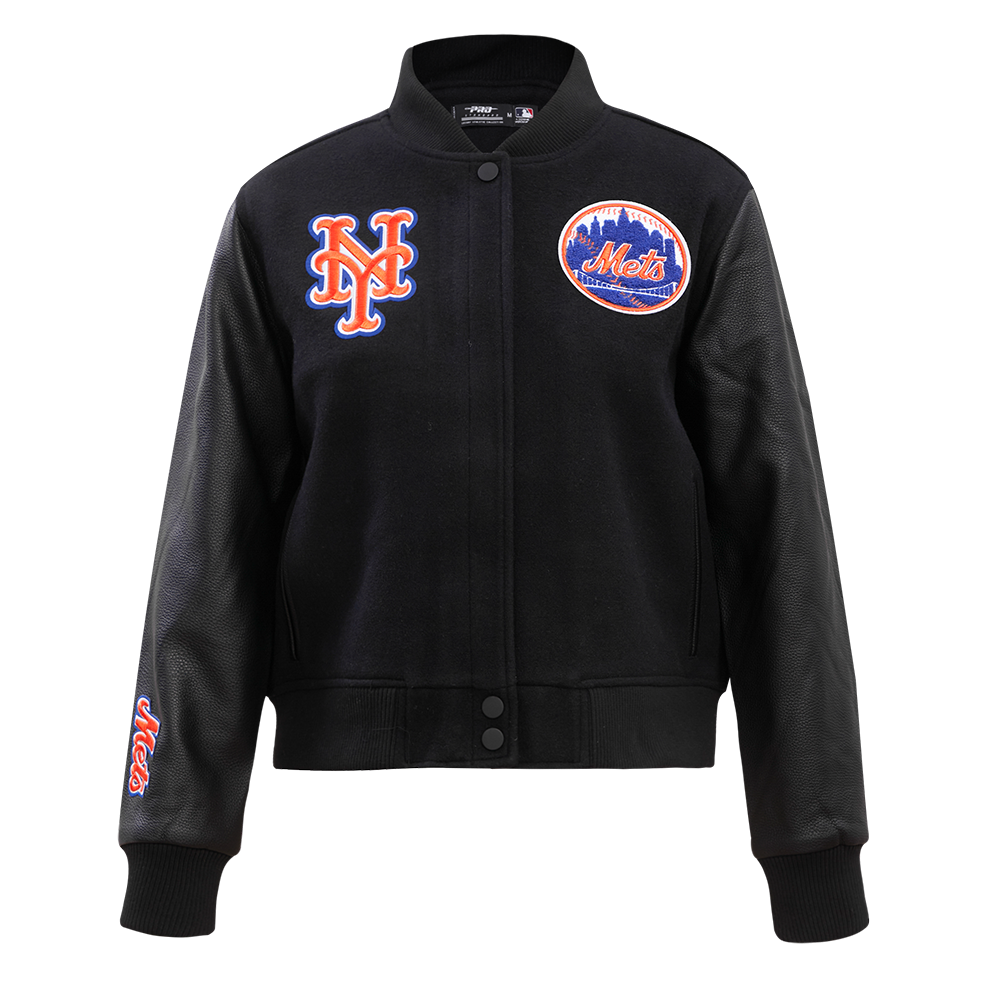 Pro Standard Women's New York Mets Classic Wool Varsity Jacket - Black - BLACK Thumbnail View 1