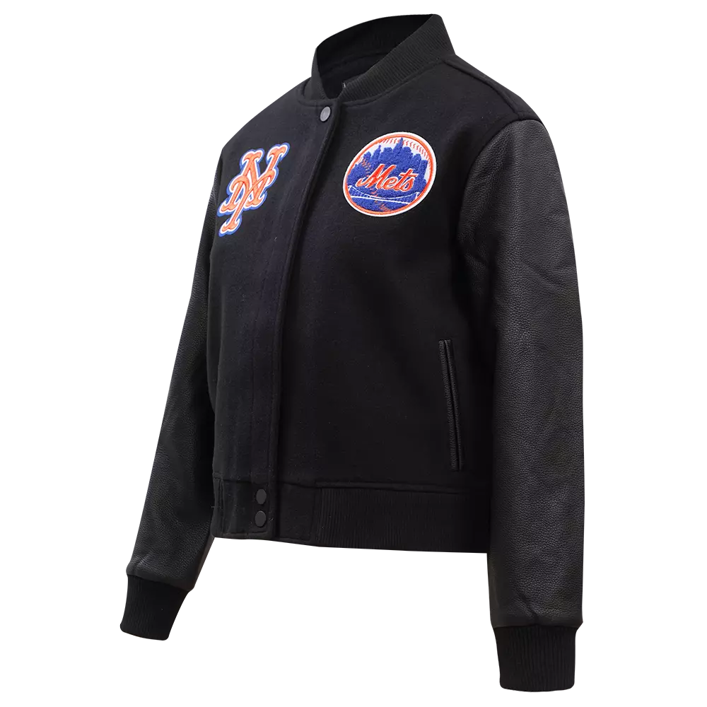 Pro Standard Women's New York Mets Classic Wool Varsity Jacket - Black - BLACK