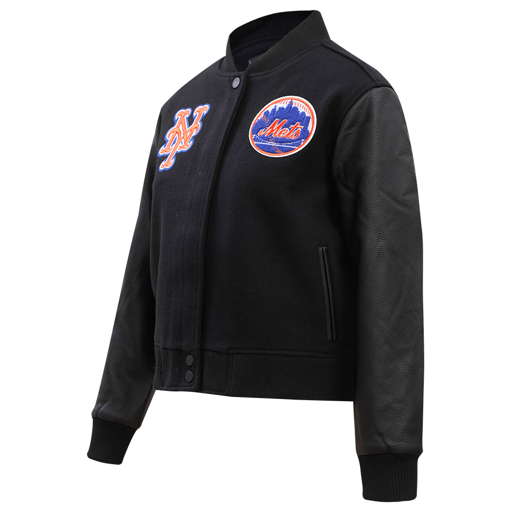 Pro Standard Women's New York Mets Classic Wool Varsity Jacket -Black - BLACK Thumbnail View 3