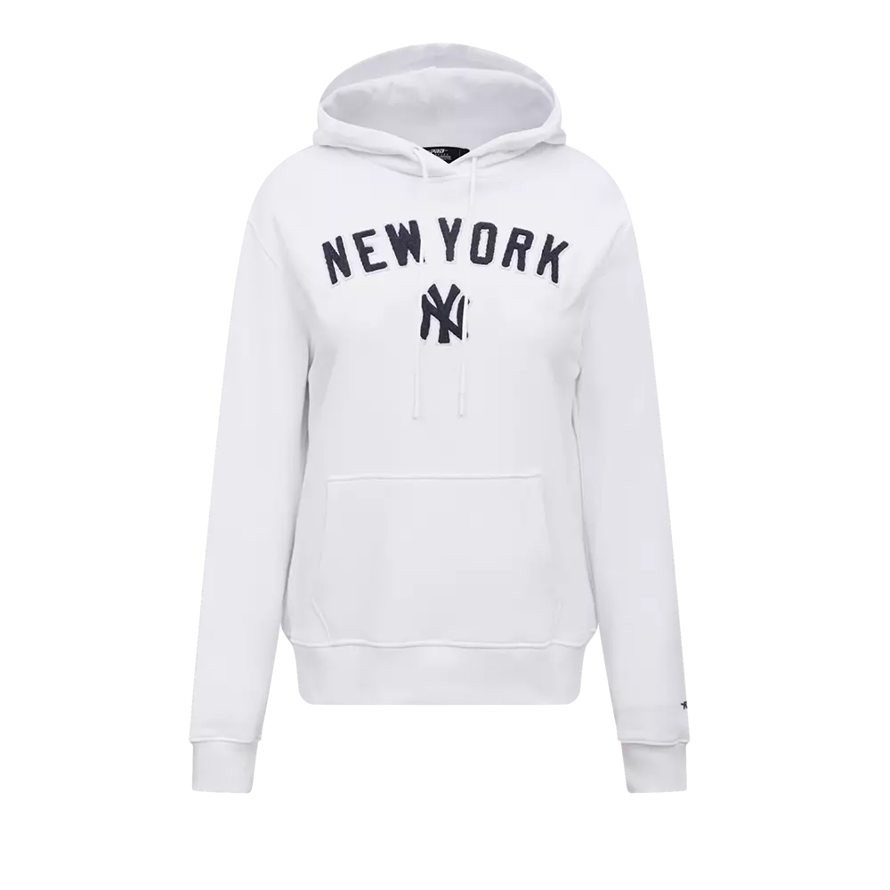 Pro Standard Women's New York Yankees Classic Fleece Cropped PO Hoodie -White - WHITE