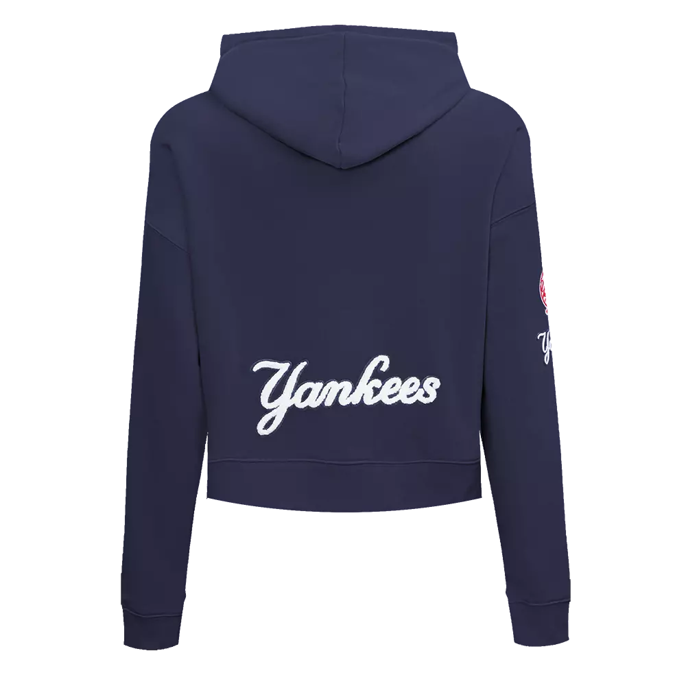 Pro Standard Women's New York Yankees Classic Fleece Cropped PO Hoodie -Navy - NAVY