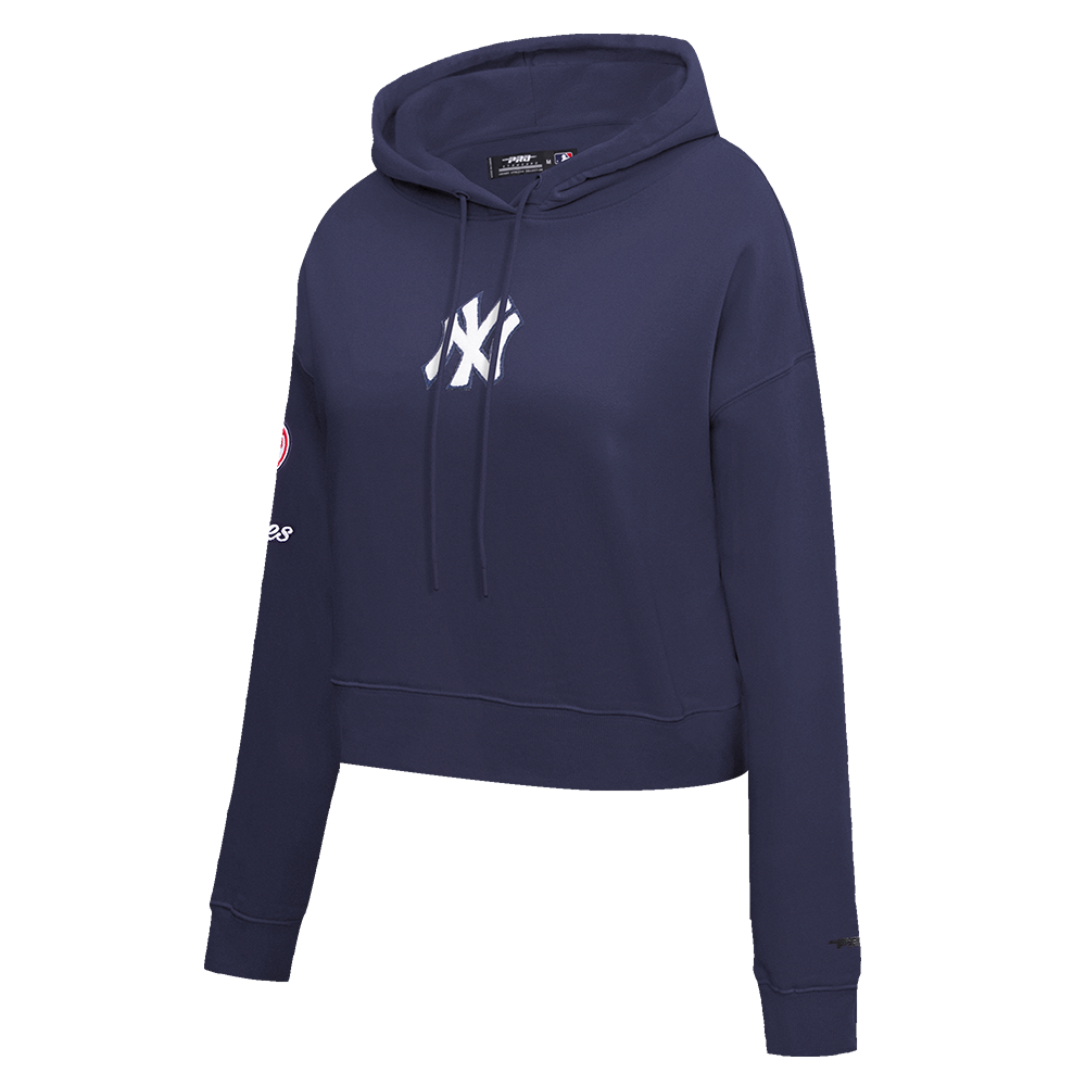 Pro Standard Women's New York Yankees Classic Fleece Cropped PO Hoodie -Navy - NAVY Thumbnail View 3