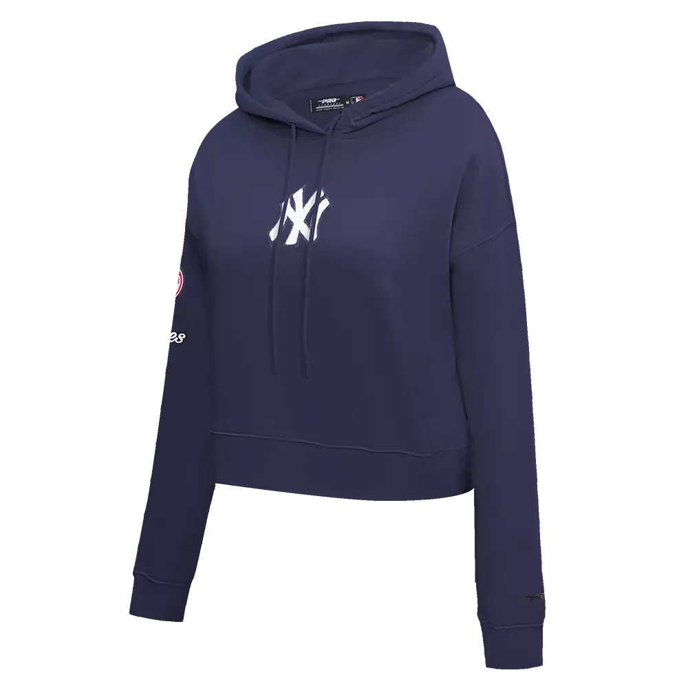 Pro Standard Women's New York Yankees Classic Fleece Cropped PO Hoodie -Navy - NAVY