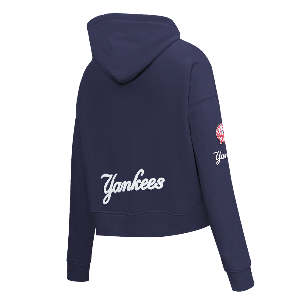 Pro Standard Women's New York Yankees Classic Fleece Cropped PO Hoodie -Navy - NAVY Thumbnail View 4