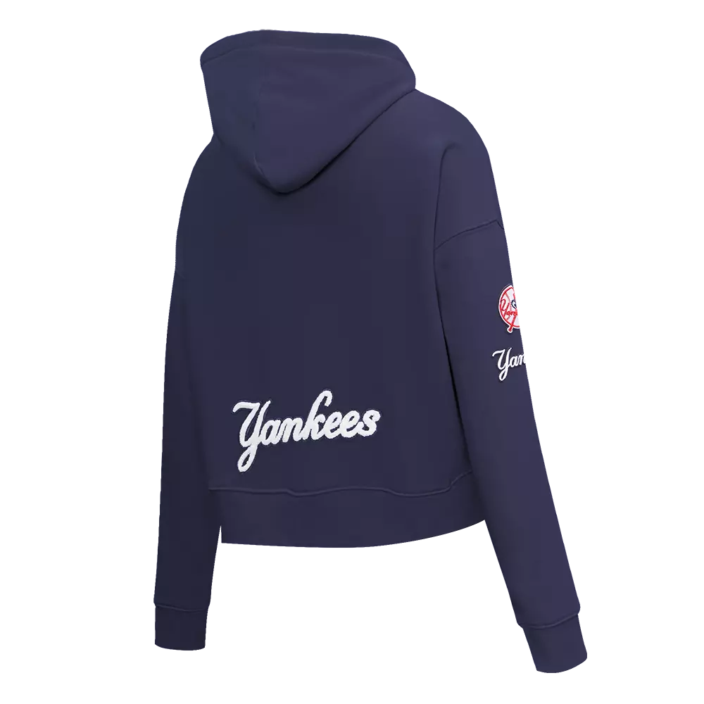 Pro Standard Women's New York Yankees Classic Fleece Cropped PO Hoodie -Navy - NAVY