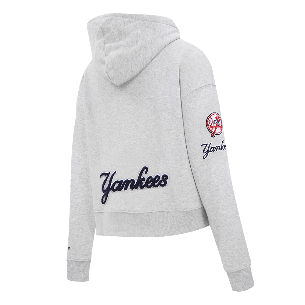 Pro Standard Women's New York Yankees Classic Fleece Cropped PO Hoodie -Grey - GREY Thumbnail View 4