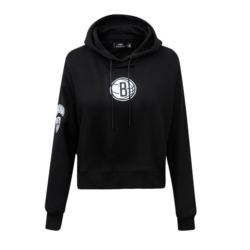 Pro Standard Women's Brooklyn Nets Classic Fleece Cropped PO Hoodie -Black - BLACK Thumbnail View 1