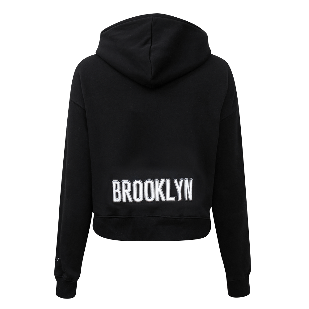 Pro Standard Women's Brooklyn Nets Classic Fleece Cropped PO Hoodie - Black - BLACK Thumbnail View 2