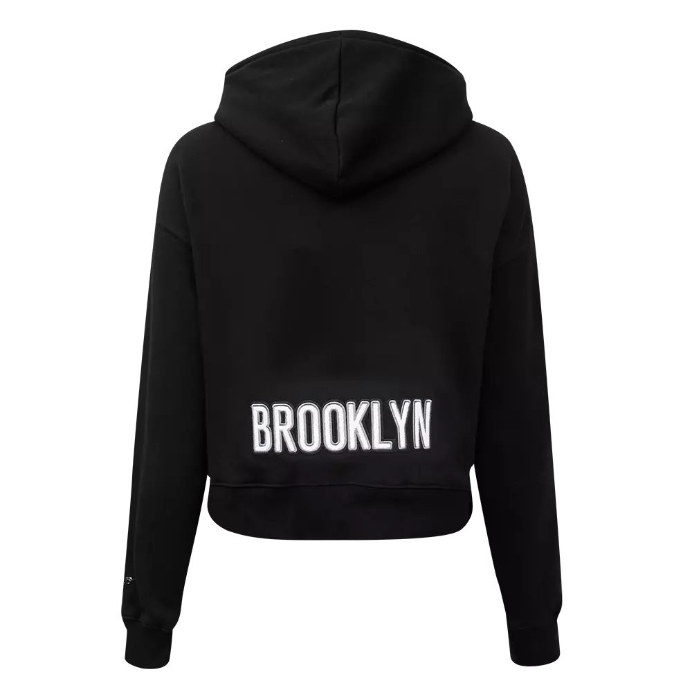 Pro Standard Women's Brooklyn Nets Classic Fleece Cropped PO Hoodie - Black - BLACK