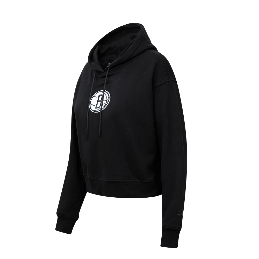 Pro Standard Women's Brooklyn Nets Classic Fleece Cropped PO Hoodie - Black - BLACK Thumbnail View 3