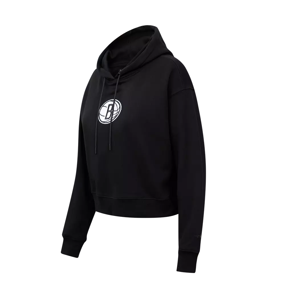 Pro Standard Women's Brooklyn Nets Classic Fleece Cropped PO Hoodie -Black - BLACK