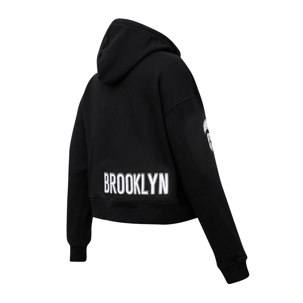 Pro Standard Women's Brooklyn Nets Classic Fleece Cropped PO Hoodie -Black - BLACK Thumbnail View 4