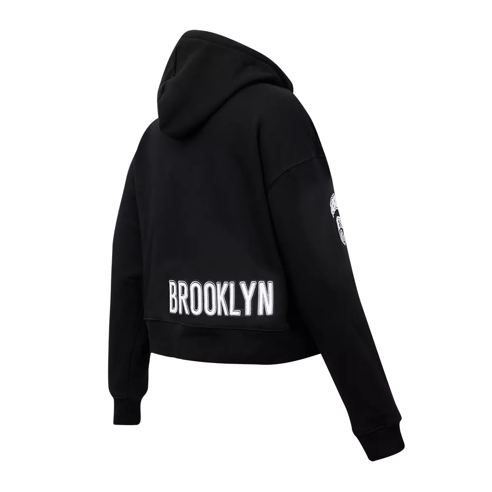 Pro Standard Women's Brooklyn Nets Classic Fleece Cropped PO Hoodie -Black - BLACK