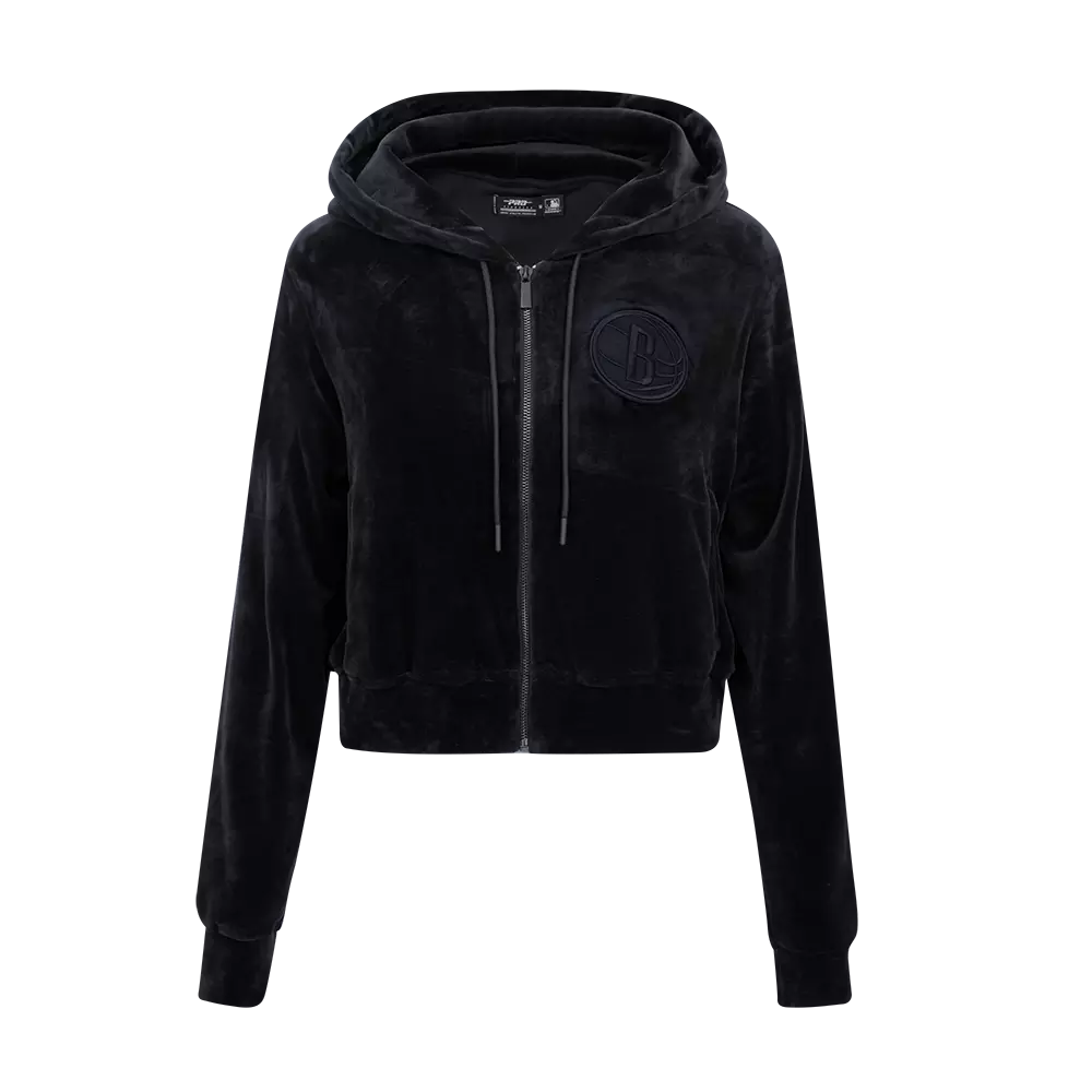 Pro Standard Women's Brooklyn Nets Triple Black Velour FZ PO Jacket - BLACK