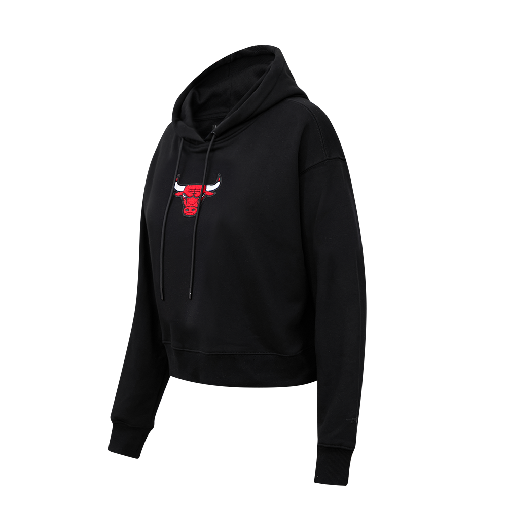 Pro Standard Women's Chicago Bulls Classic Fleece Cropped PO Hoodie - Black - BLACK Thumbnail View 3