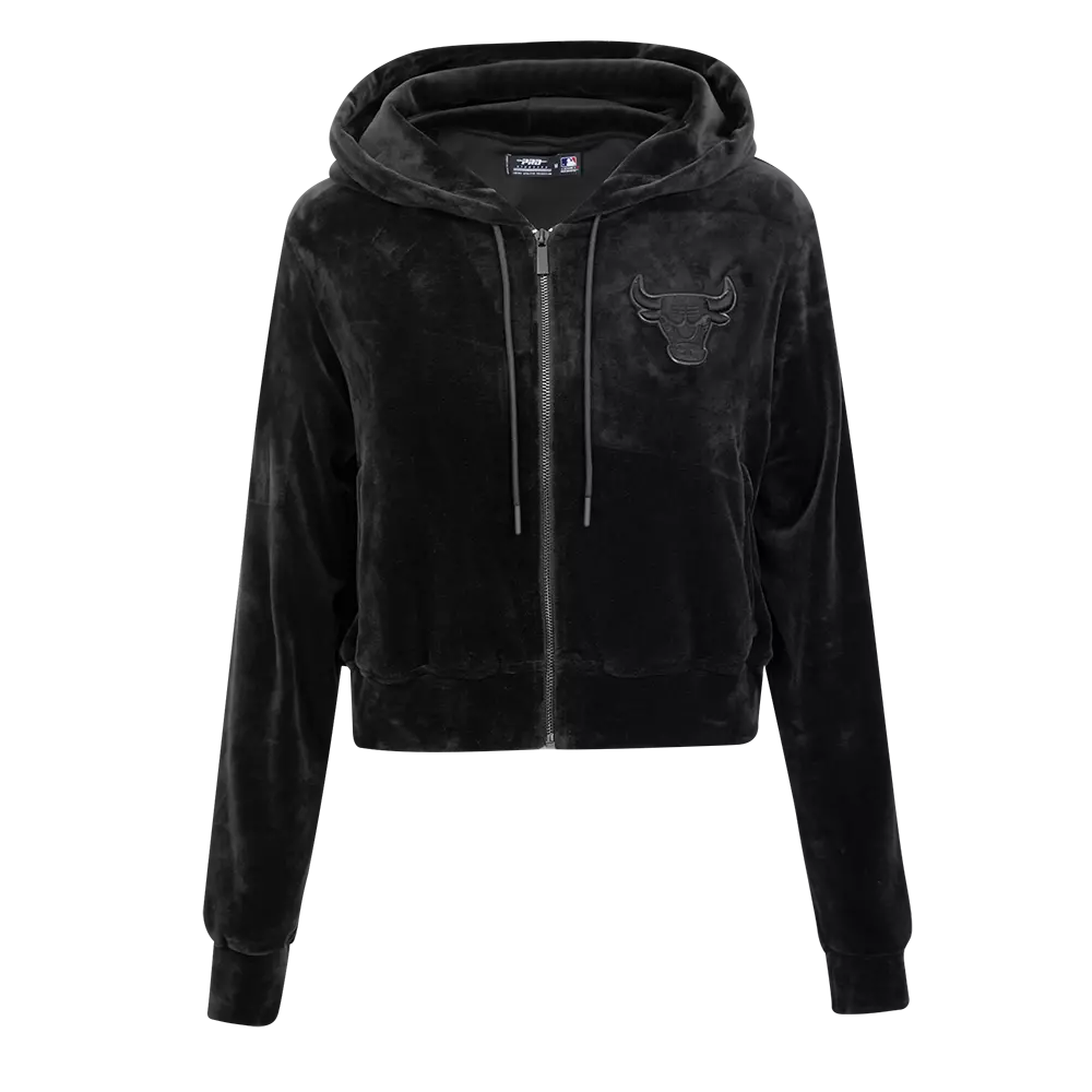 Pro Standard Women's Chicago Bulls Triple Black Velour FZ PO Jacket - BLACK