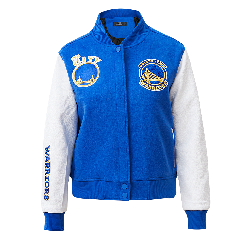 Pro Standard Women's Golden State Warriors Classic Wool Varsity Jacket -Royal/White - ROYAL/WHITE Thumbnail View 1