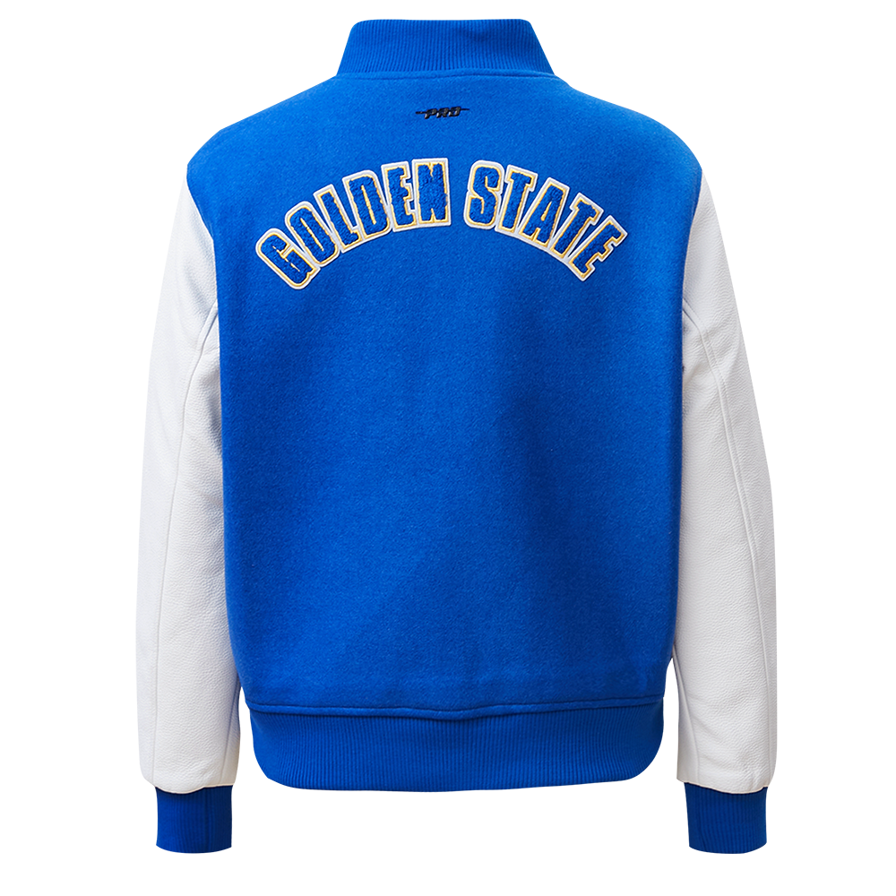Pro Standard Women's Golden State Warriors Classic Wool Varsity Jacket - Royal/White - ROYAL/WHITE Thumbnail View 2