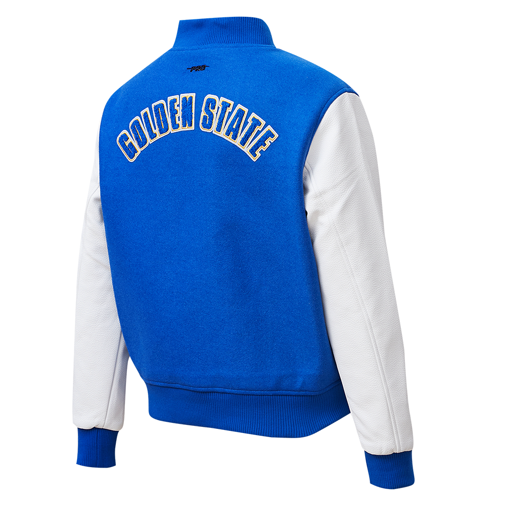 Pro Standard Women's Golden State Warriors Classic Wool Varsity Jacket -Royal/White - ROYAL/WHITE Thumbnail View 4