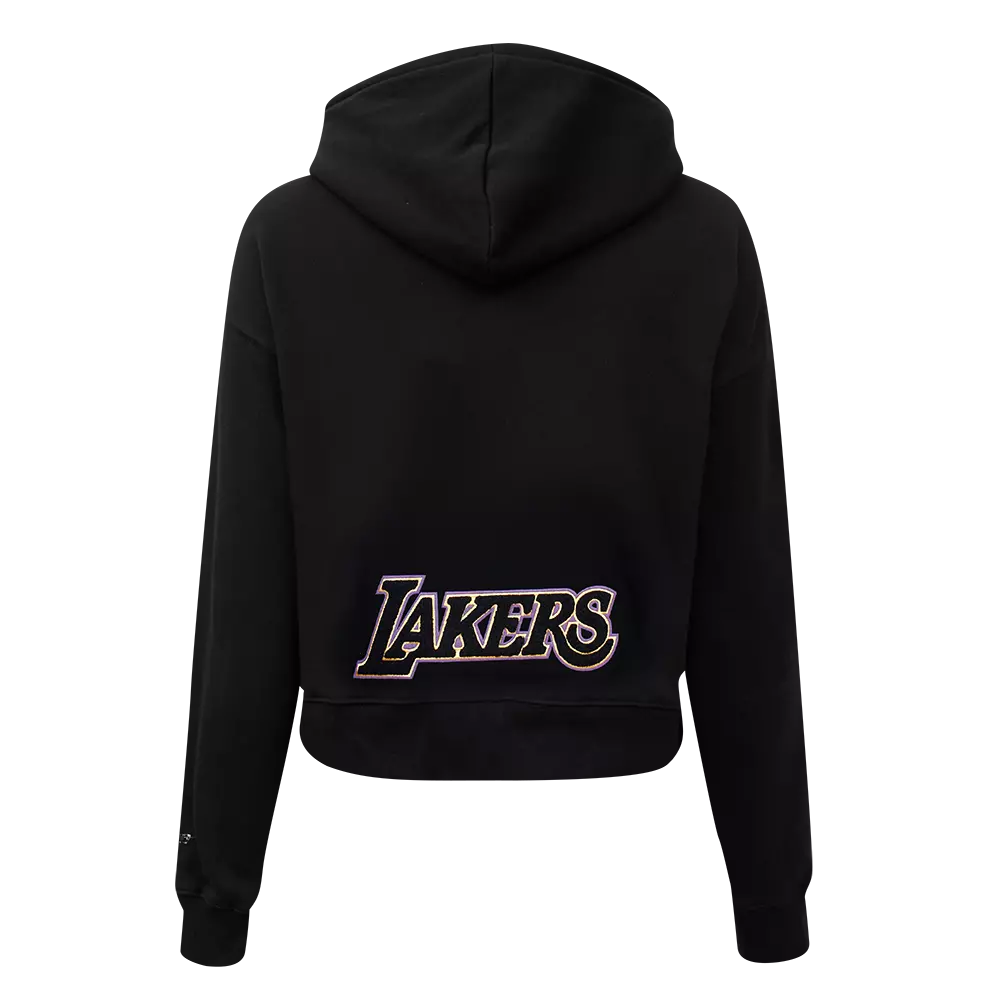 Pro Standard Women's Los Angeles Lakers Classic Fleece Cropped PO Hoodie -Black - BLACK