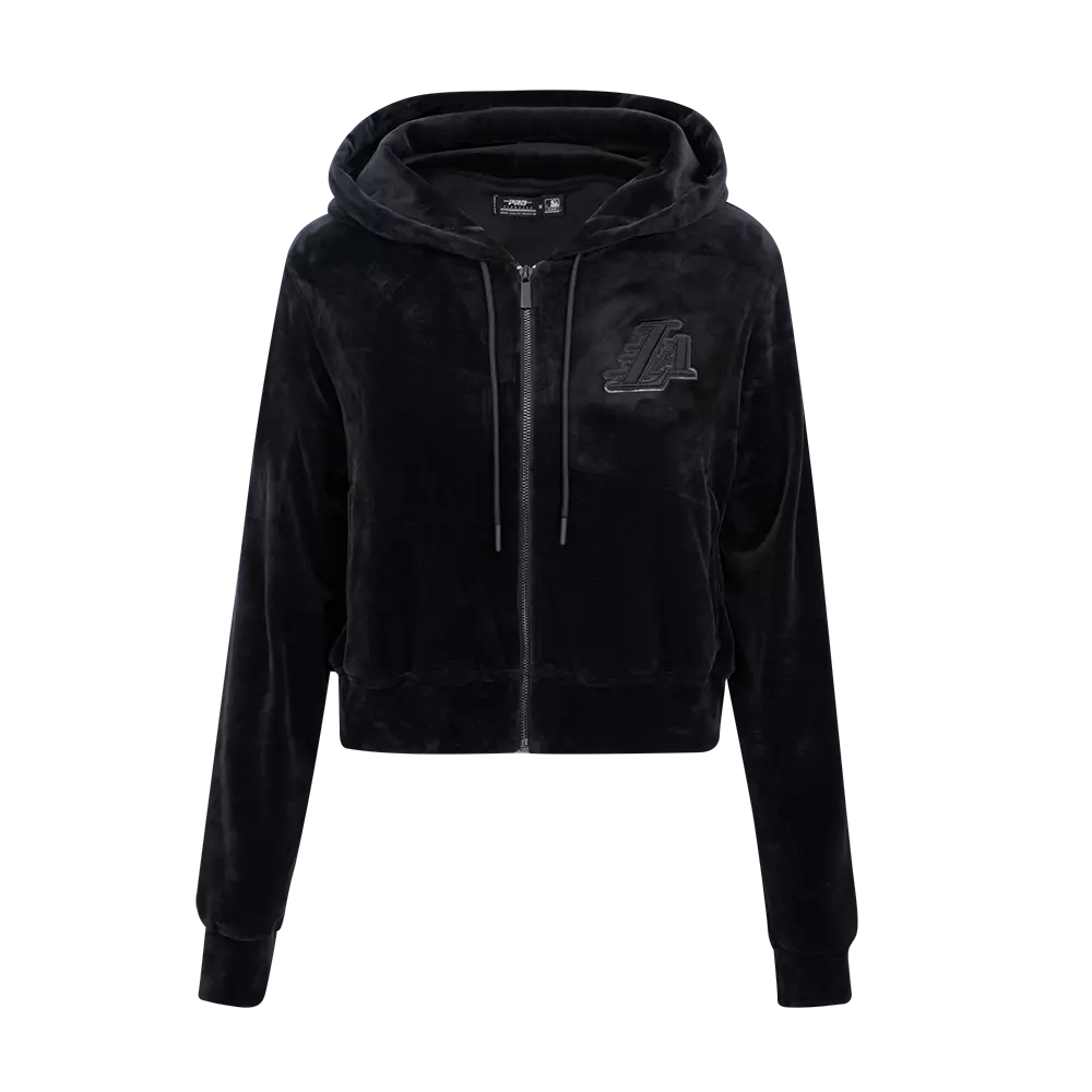 Pro Standard Women's Los Angeles Lakers Triple Black Velour FZ PO Jacket - BLACK