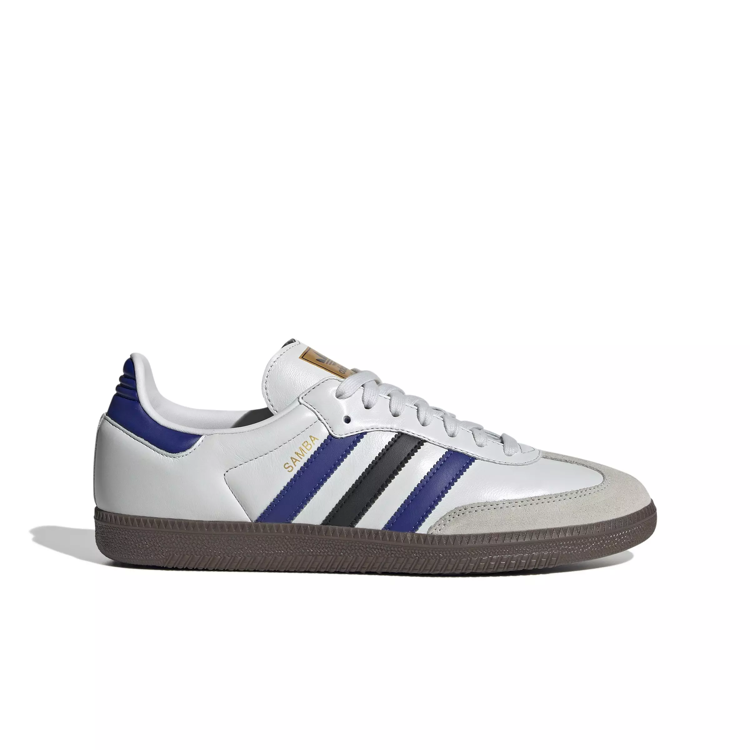 adidas Originals Samba OG "Crystal White/Active Blue/Matte Gold" Grade School Boys' Shoe - WHITE/BLUE/GOLD