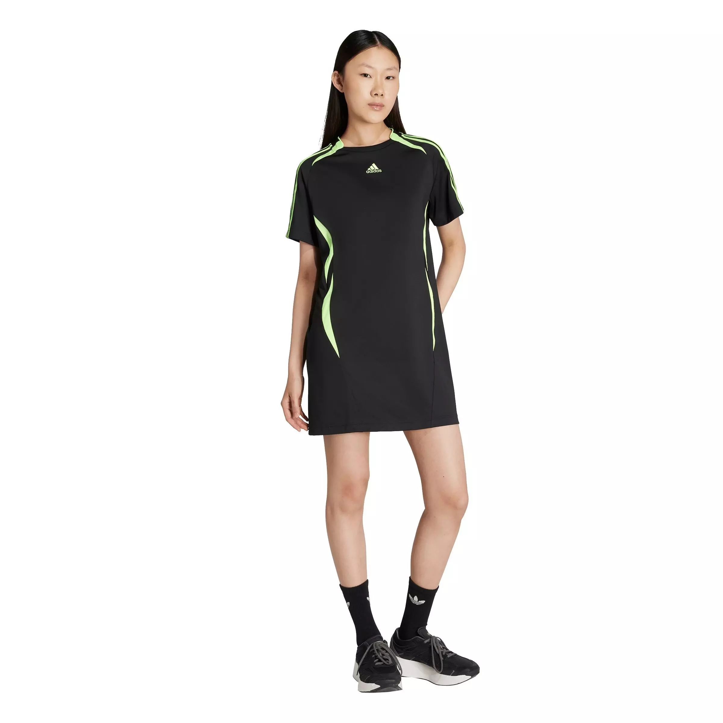 adidas Women's Teamgeist Adicolor Tee Dress - Black/Green - BLACK/GREEN