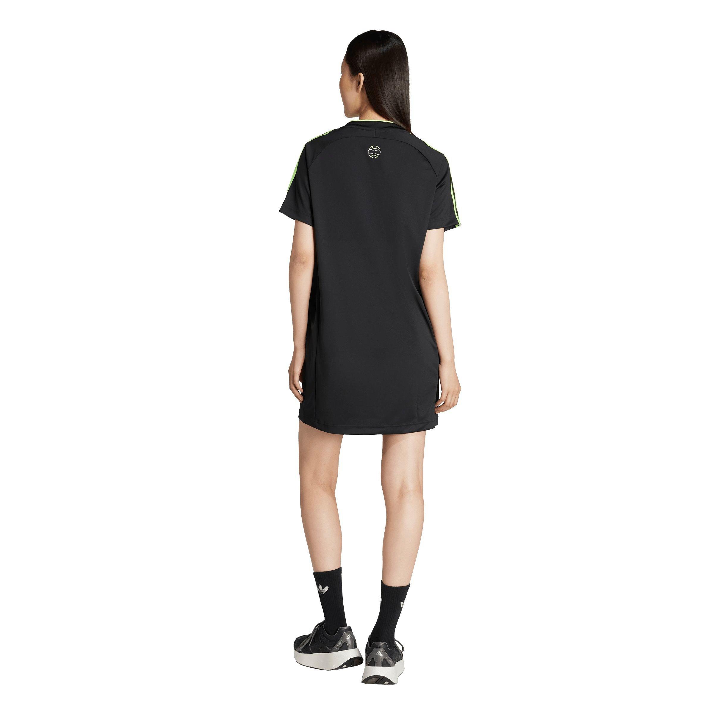 adidas Women's Teamgeist Adicolor Tee Dress - Black/Green - BLACK/GREEN Thumbnail View 2