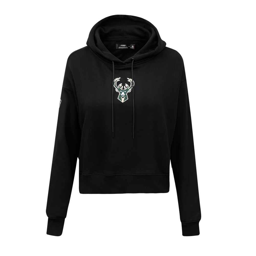 Pro Standard Women's Milwaukee Bucks Classic Fleece Cropped PO Hoodie - Black - BLACK Thumbnail View 1