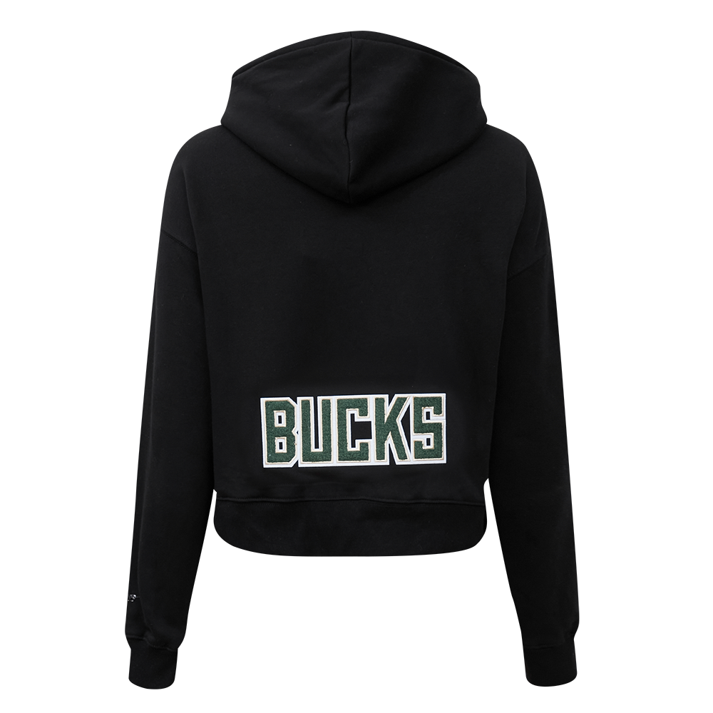 Pro Standard Women's Milwaukee Bucks Classic Fleece Cropped PO Hoodie - Black - BLACK Thumbnail View 2