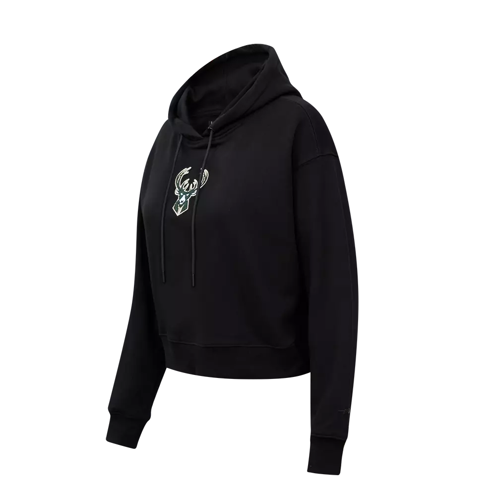 Pro Standard Women's Milwaukee Bucks Classic Fleece Cropped PO Hoodie - Black - BLACK