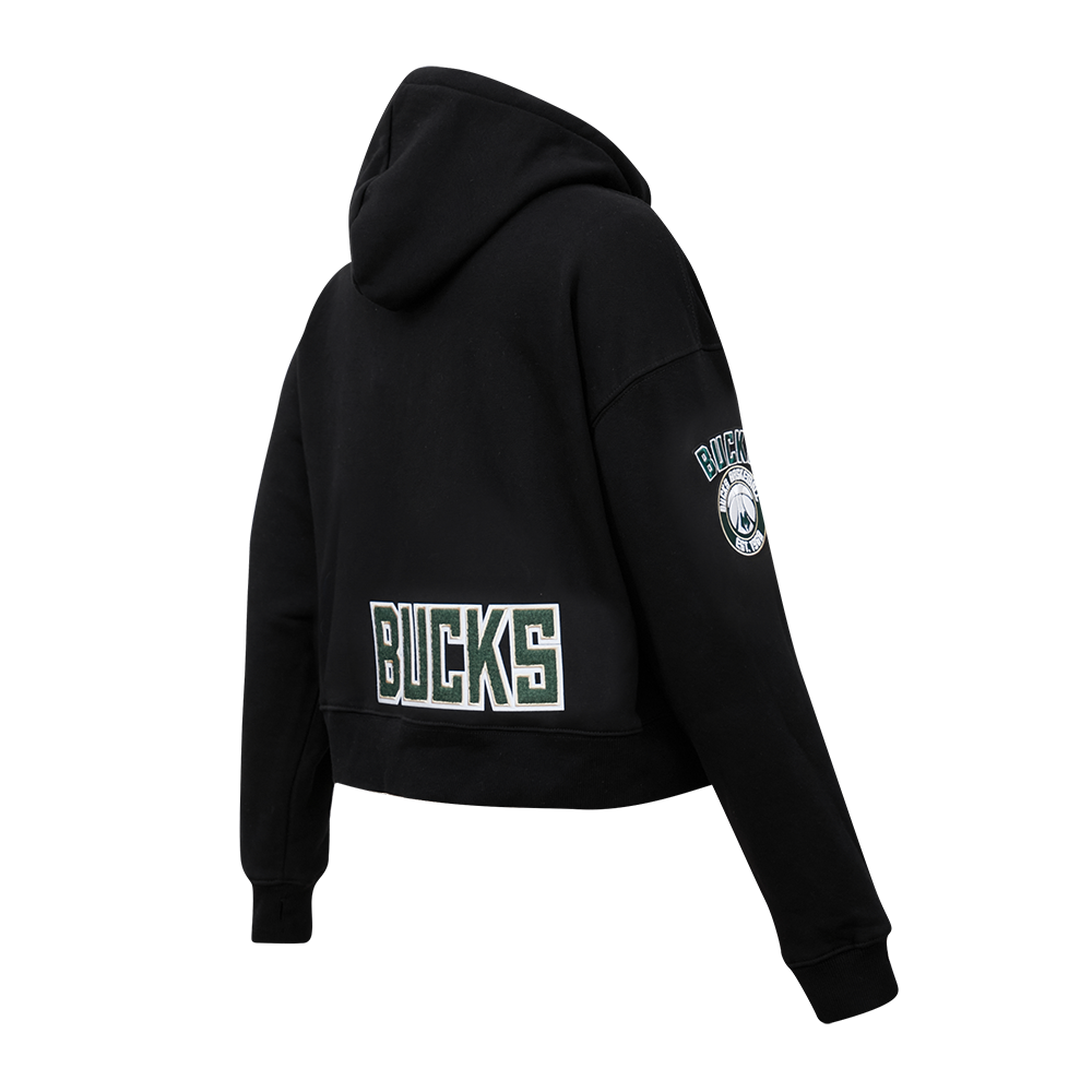 Pro Standard Women's Milwaukee Bucks Classic Fleece Cropped PO Hoodie - Black - BLACK Thumbnail View 4