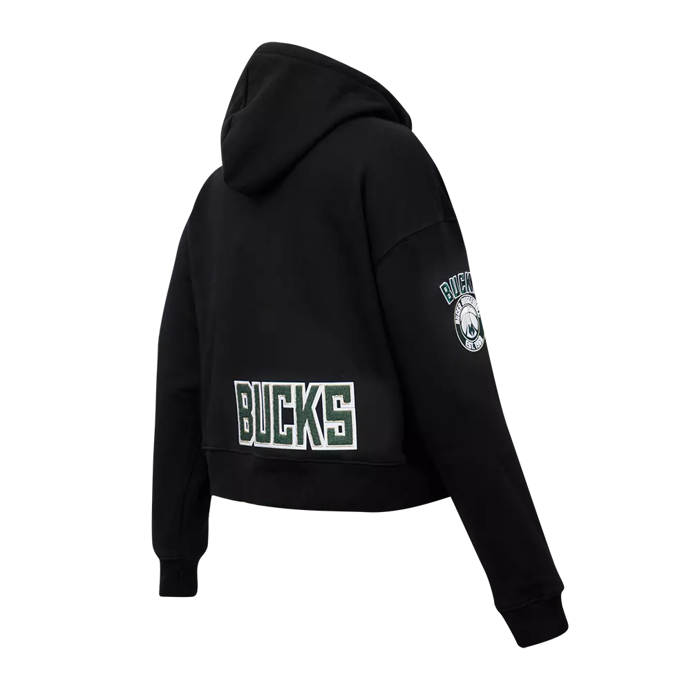 Pro Standard Women's Milwaukee Bucks Classic Fleece Cropped PO Hoodie - Black - BLACK