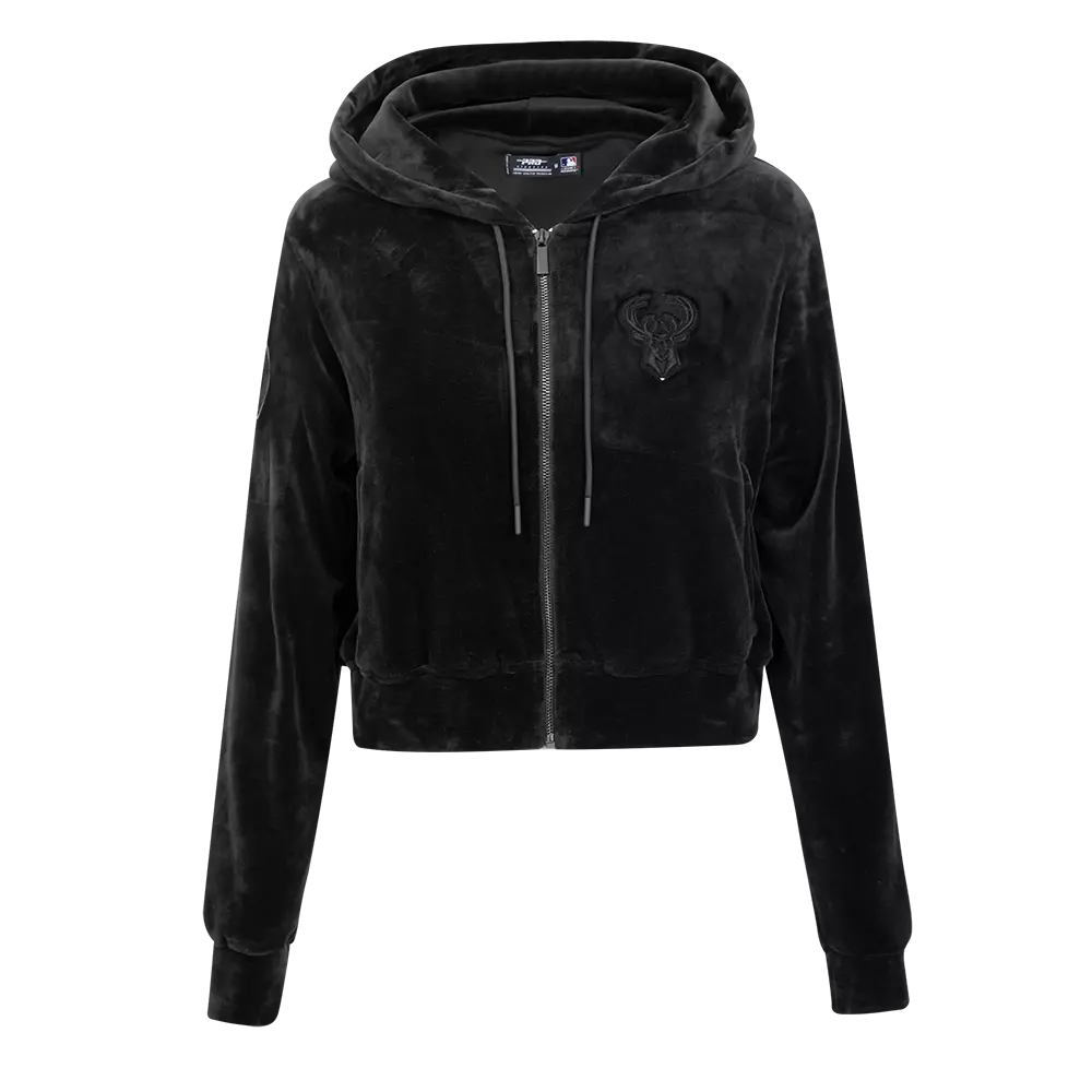 Pro Standard Women's Milwaukee Bucks Triple Black Velour FZ PO Jacket - BLACK