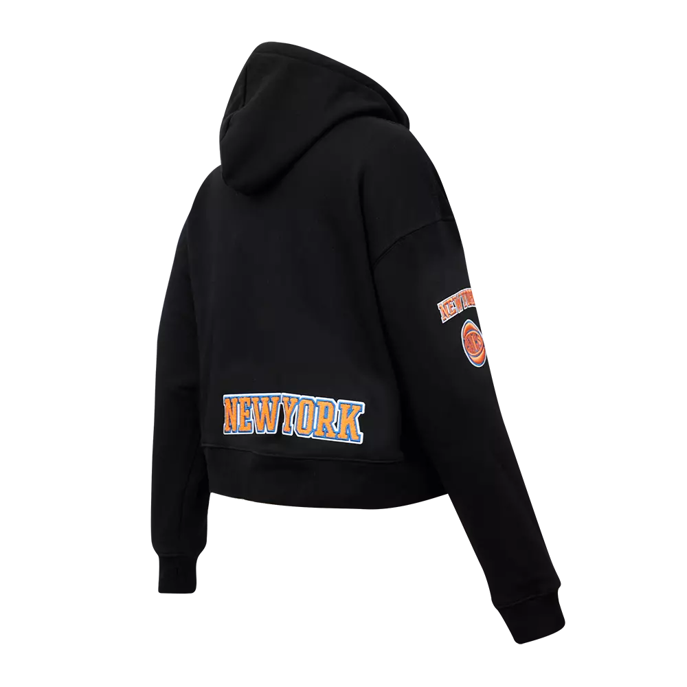 Pro Standard Women's New York Knicks Classic Fleece Cropped PO Hoodie -Black - BLACK