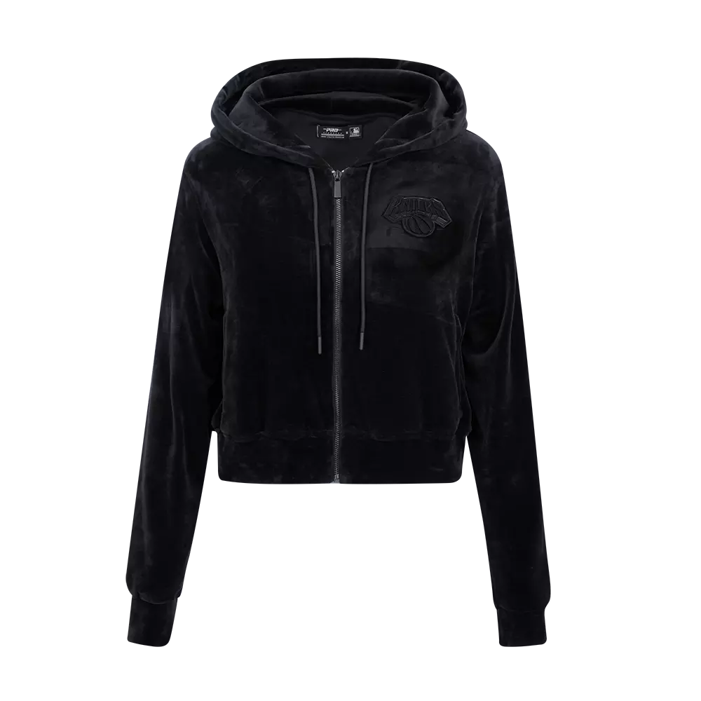 Pro Standard Women's New York Knicks Triple Black Velour FZ PO Jacket - BLACK