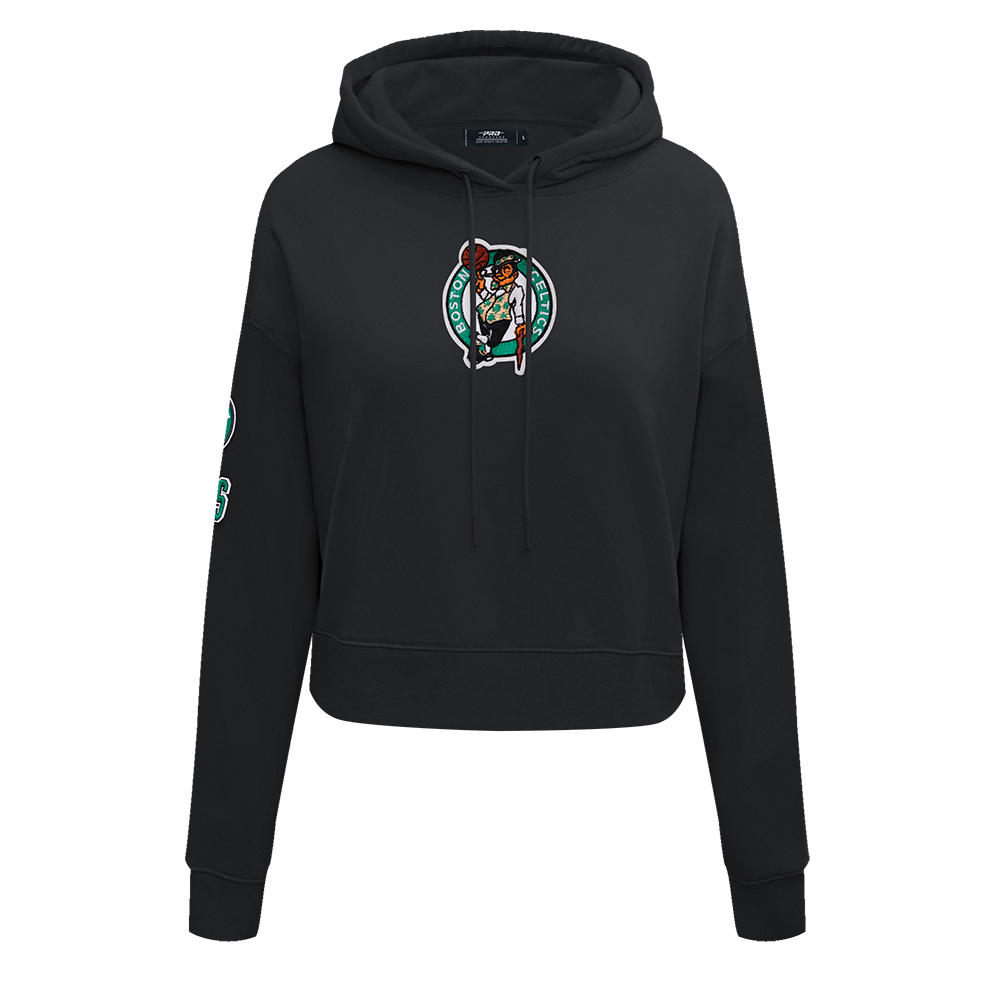 Pro Standard Women's Boston Celtics Classic Fleece Cropped PO Hoodie - Black - BLACK Thumbnail View 1