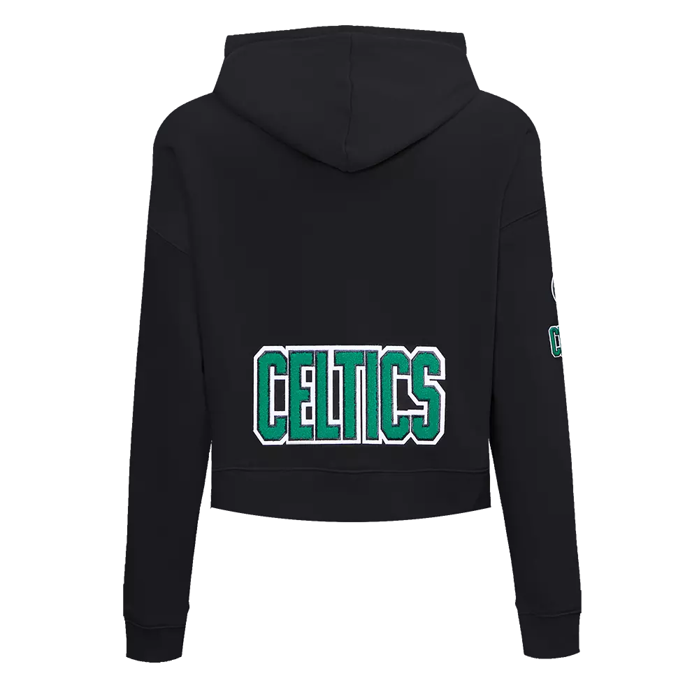 Pro Standard Women's Boston Celtics Classic Fleece Cropped PO Hoodie -Black - BLACK