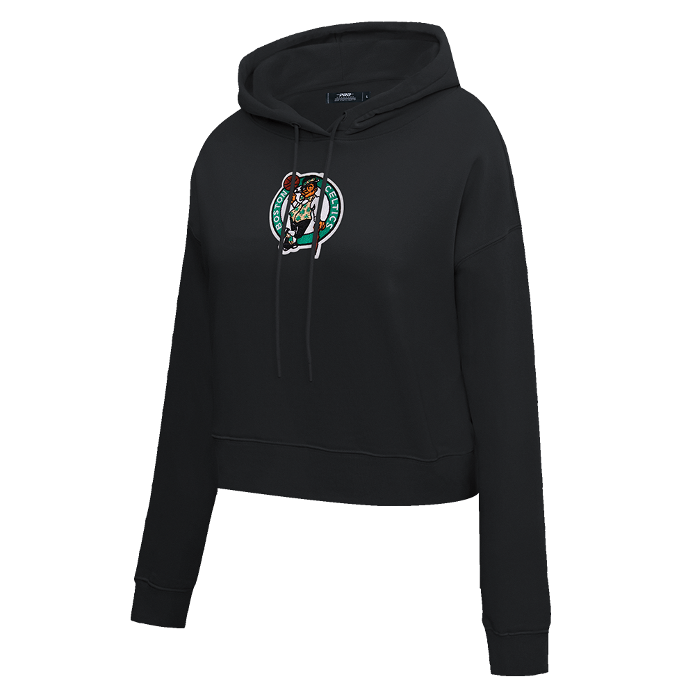 Pro Standard Women's Boston Celtics Classic Fleece Cropped PO Hoodie -Black - BLACK Thumbnail View 3