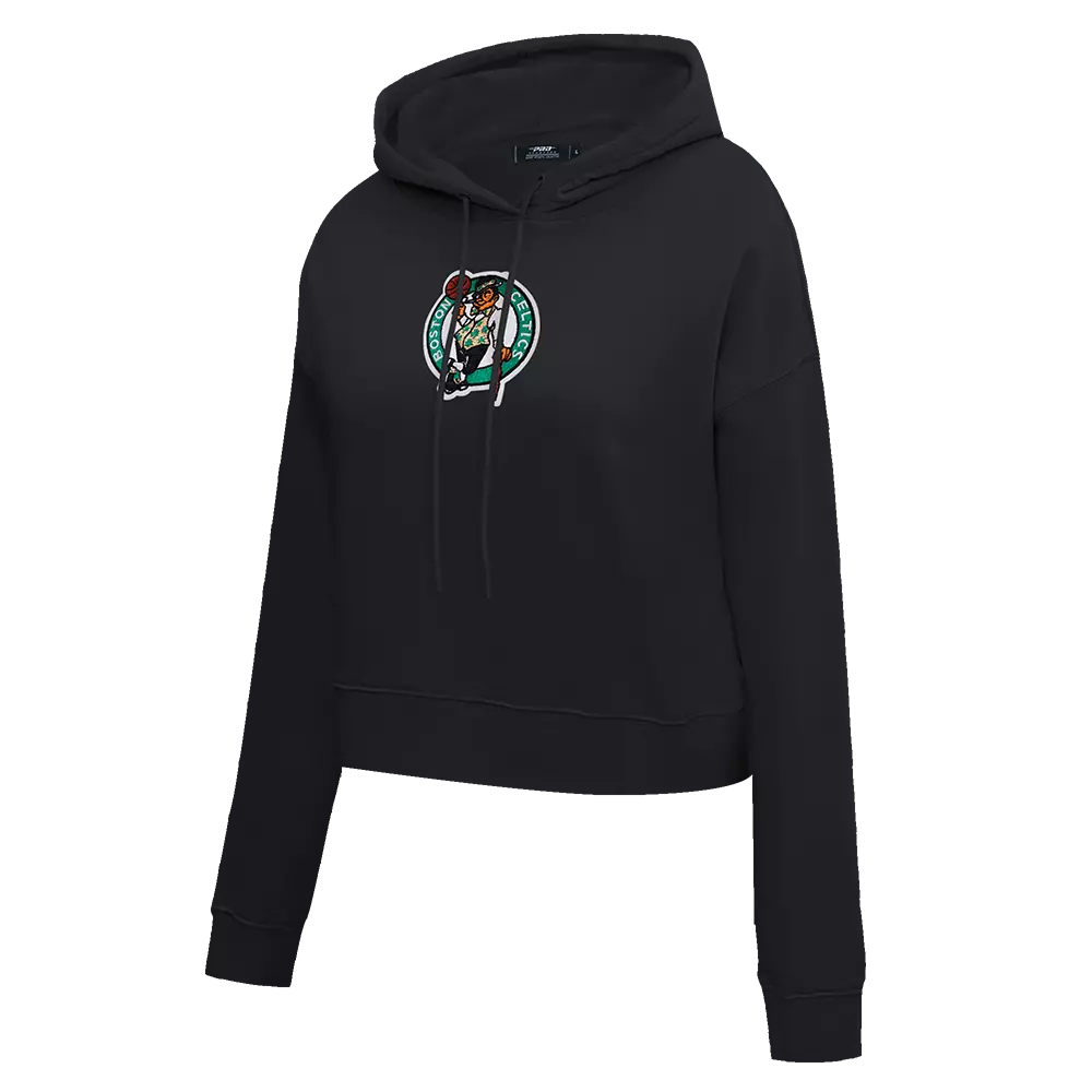 Pro Standard Women's Boston Celtics Classic Fleece Cropped PO Hoodie -Black - BLACK