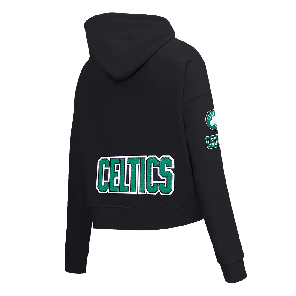 Pro Standard Women's Boston Celtics Classic Fleece Cropped PO Hoodie -Black - BLACK